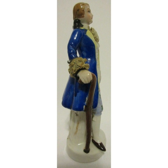 Vintage Colonial Man Porcelain Figure Lace Cuffs and Neck Tie Hand Painted Made - Picture 8 of 12